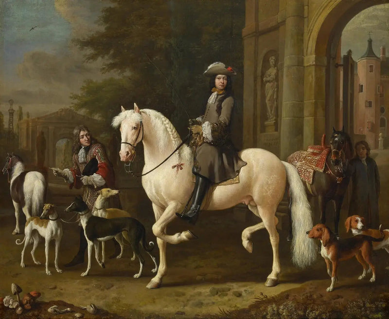 Johan Ortt (1642-1701) ratsastaa läpi Nijenroden linnanportin - Melchior de Hondecoeter