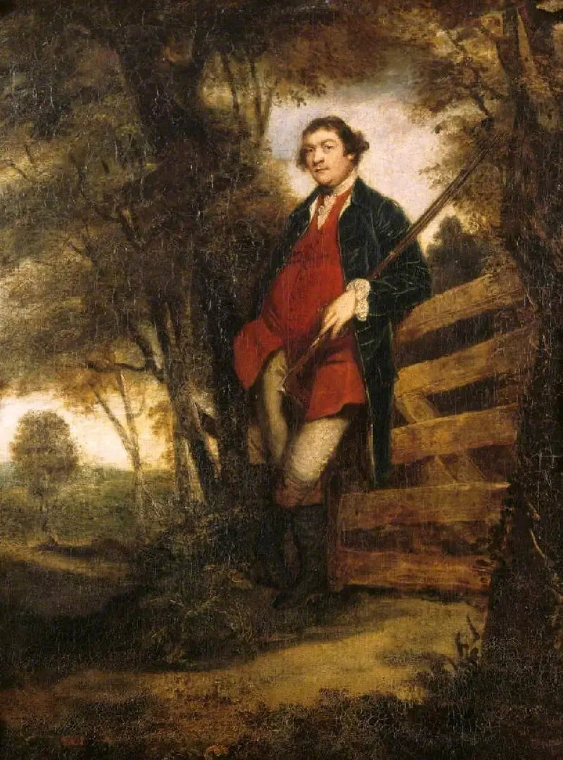 John Parker, 1. marki Boringdon (1734/5-1788), aseensa kanssa, nojaten oveen - Joshua Reynolds