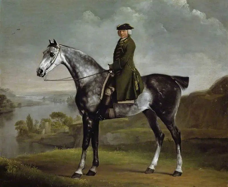 Joseph Smyth Esq, luutnantti Whittlebury Forestistä, Northamptonshire, harmaalla täplikkäällä hevosella - George Stubbs