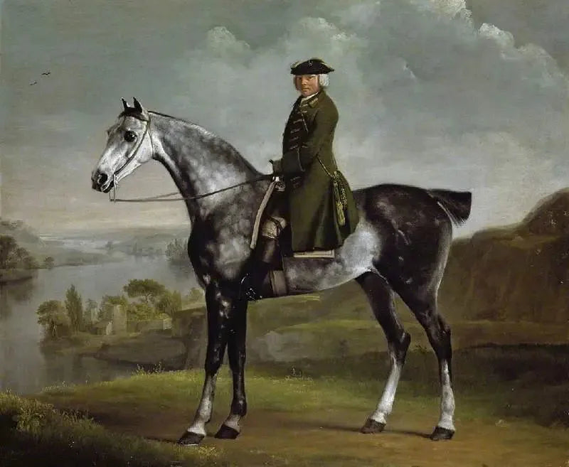 Joseph Smyth Esq, luutnantti Whittlebury Forestistä, Northamptonshire, harmaalla täplikkäällä hevosella - George Stubbs