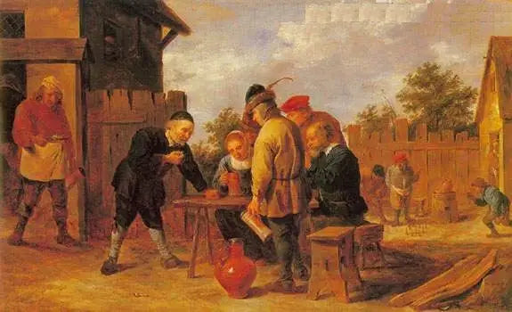 Noppien ja keilojen pelaajat majatalossa - David Teniers nuorempi
