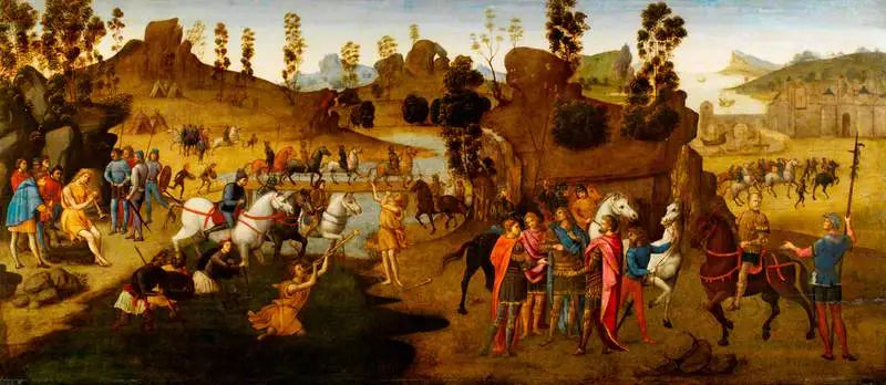 Jules César ja Rubicon-joen ylitys (Alexandros Suuren historian kohtaus) - Domenico Ghirlandaio