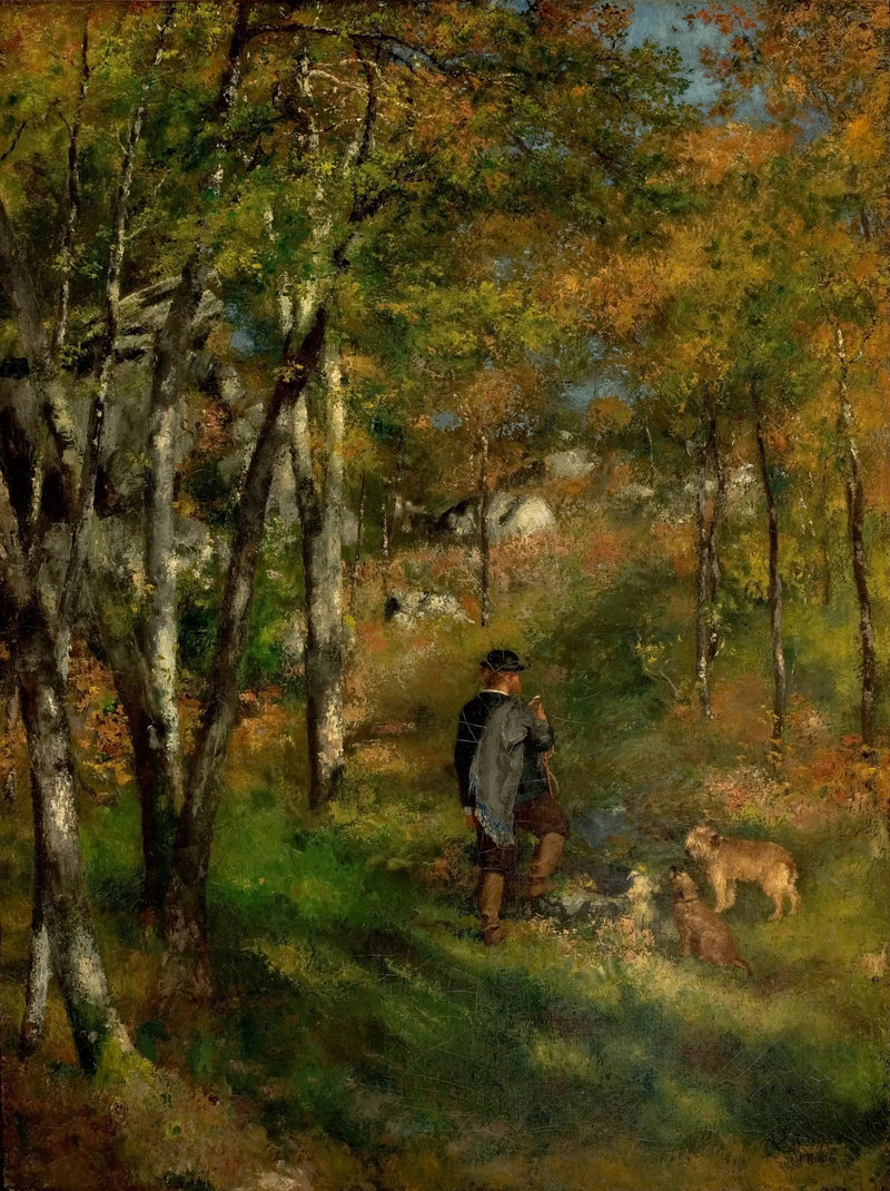 Jules le Cœur ja hänen koiransa Fontainebleaun metsässä - Pierre-Auguste Renoir