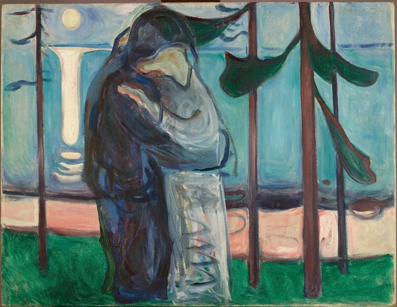Suudelma rannalla kuutamossa - Edvard Munch