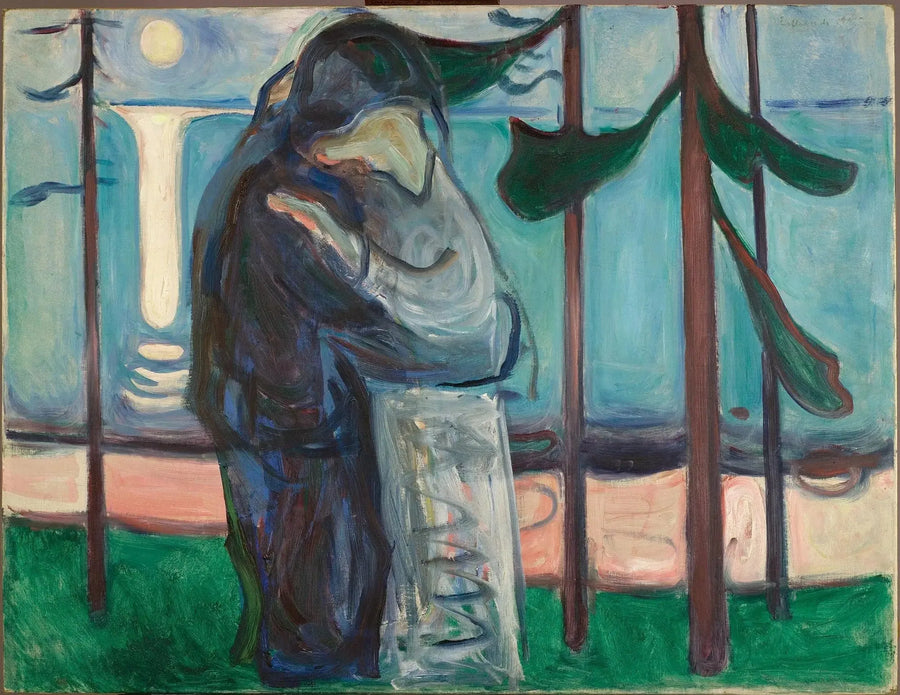 Suudelma rannalla kuutamossa - Edvard Munch