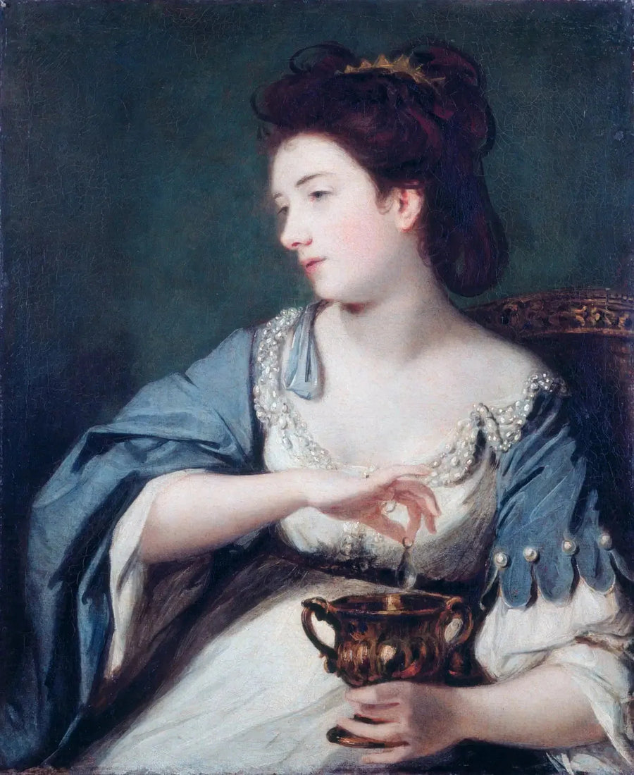 Kitty Fisher (1741–1767) roolissa Cleopatra liu'uttamassa helmeä - Joshua Reynolds