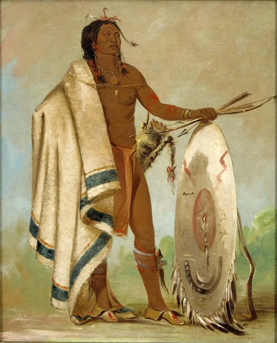 Kotz-a-tó-ah, savunvärinen kilpi, arvostettu soturi - George Catlin