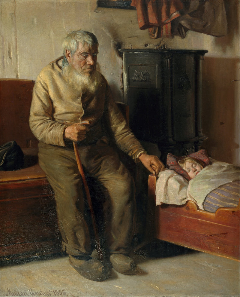 Kristian, sokea, hoitaa lasta - Michael Peter Ancher