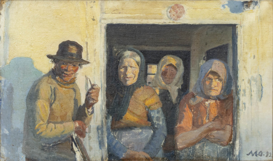 Kristoffer ja naiset ovella. -Michael Peter Ancher