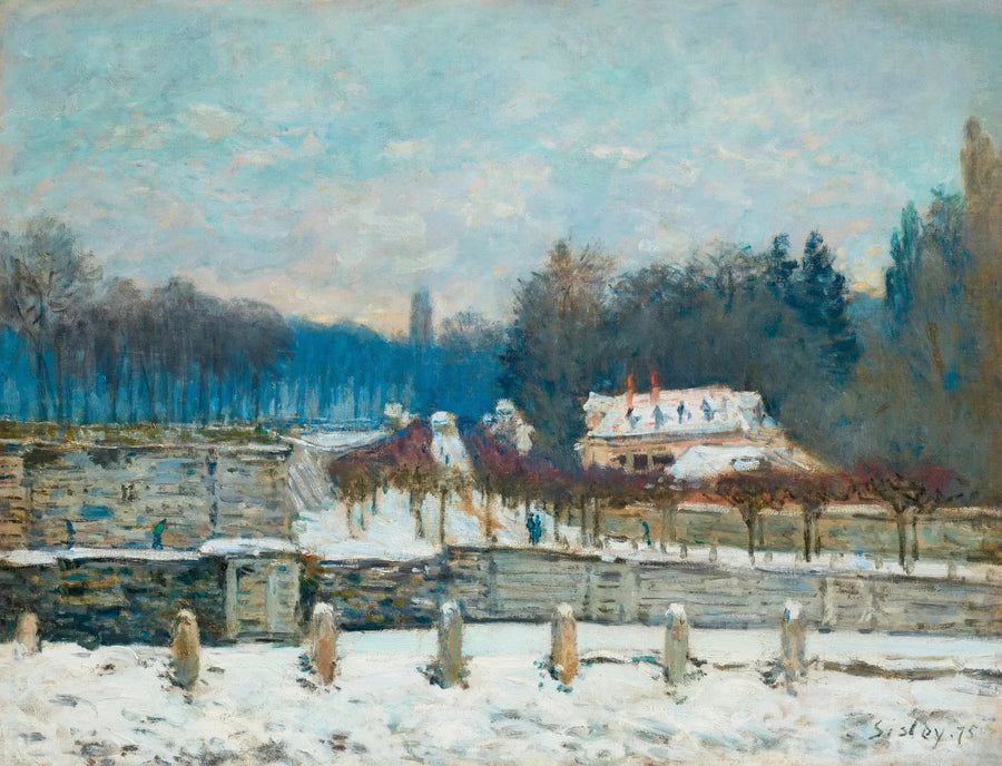Marly-le-Roin juoma-allas, lumi tai Talvipäivä Marlyssä - Alfred Sisley