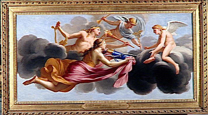 Rakkaus saa kunnianosoituksen Dianelta, Apollonilta ja Merkuriukselta - Eustache Le Sueur