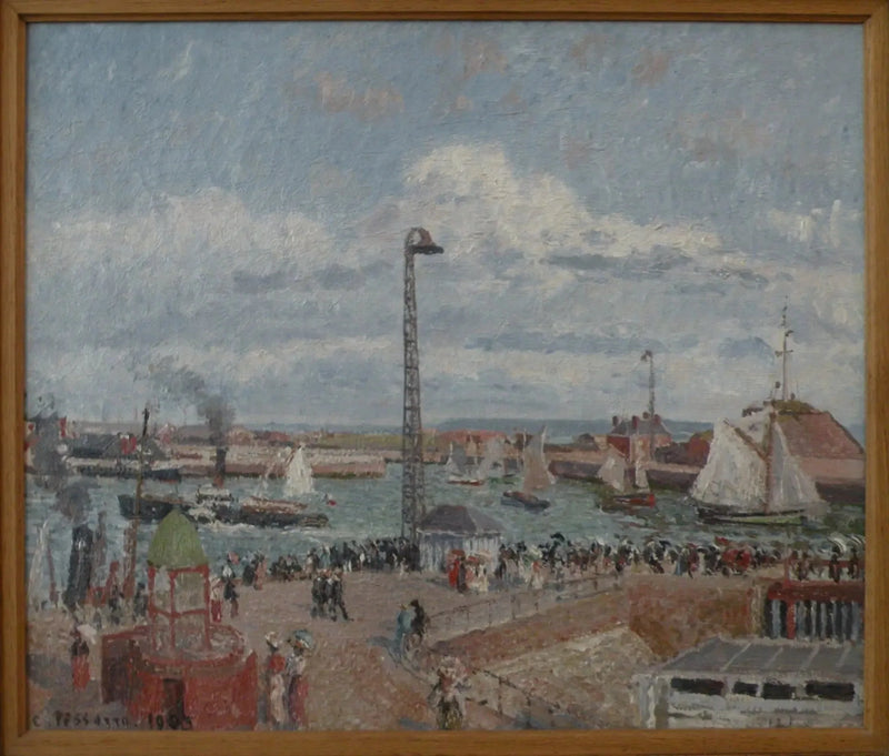 Pilottien lahti Havressa. Korkea meri. Iltapäivä. Aurinko - Camille Pissarro