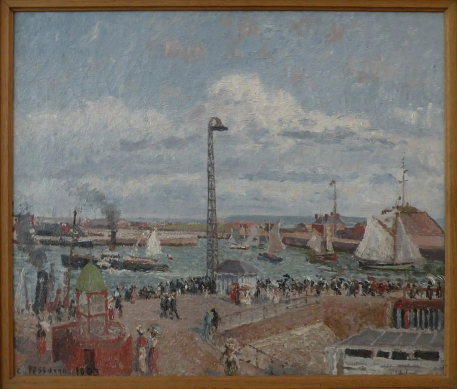 Pilottien lahti Havressa. Korkea meri. Iltapäivä. Aurinko - Camille Pissarro
