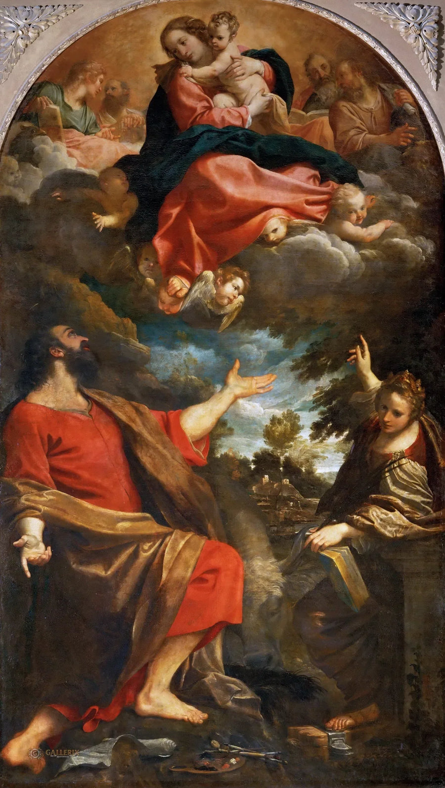 Neitsyt Marian ilmestyminen Pyhälle Luukakselle ja Pyhälle Katariinalle - Annibale Carracci