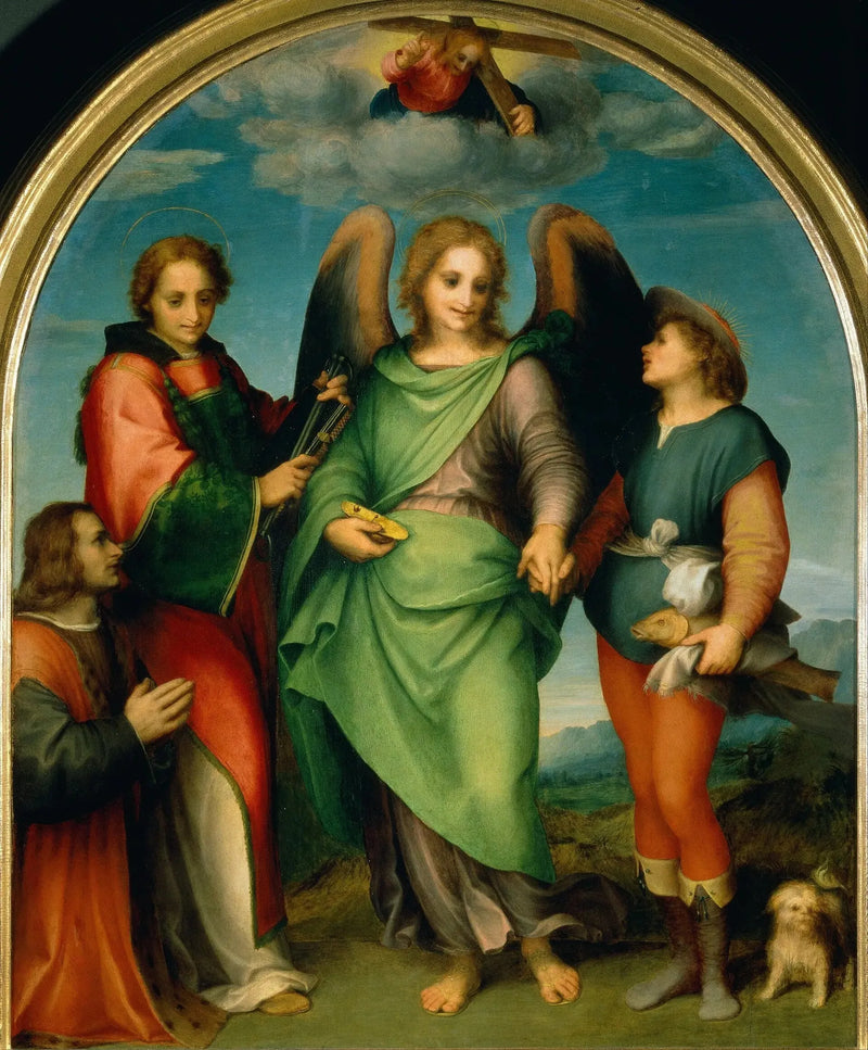 Arkkienkeli Rafael Tobien kanssa, pyhä Laurentius ja lahjoittaja Leonardo di Lorenzo Morelli - Andrea del Sarto