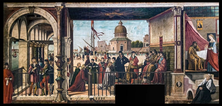 Englannin lähettiläiden saapuminen Bretagneen kuninkaan hovissa - Vittore Carpaccio