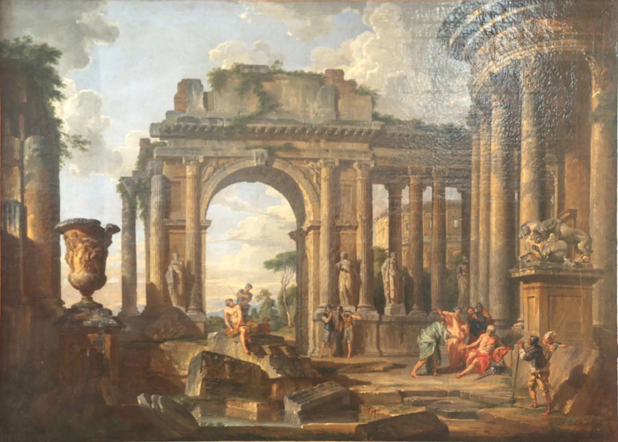 Aumône Bélisaireissa raunioissa - Giovanni Paolo Panini