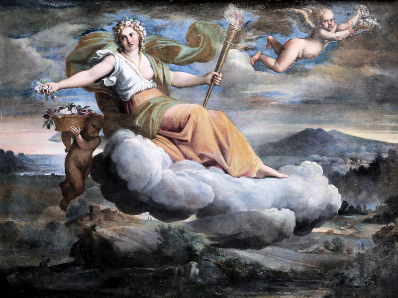 Aurore, joka täplittää kukkia ja pitää soihtua - Annibale Carracci