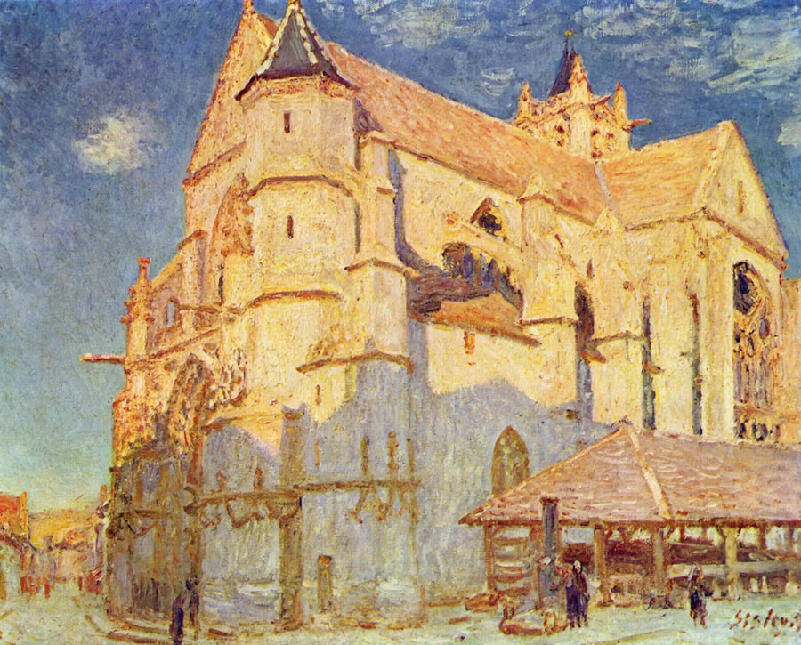 Moretin kirkko (täysi aurinko) - Alfred Sisley
