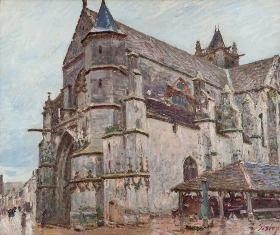 Moretin kirkko, sateinen sää, aamulla - Alfred Sisley