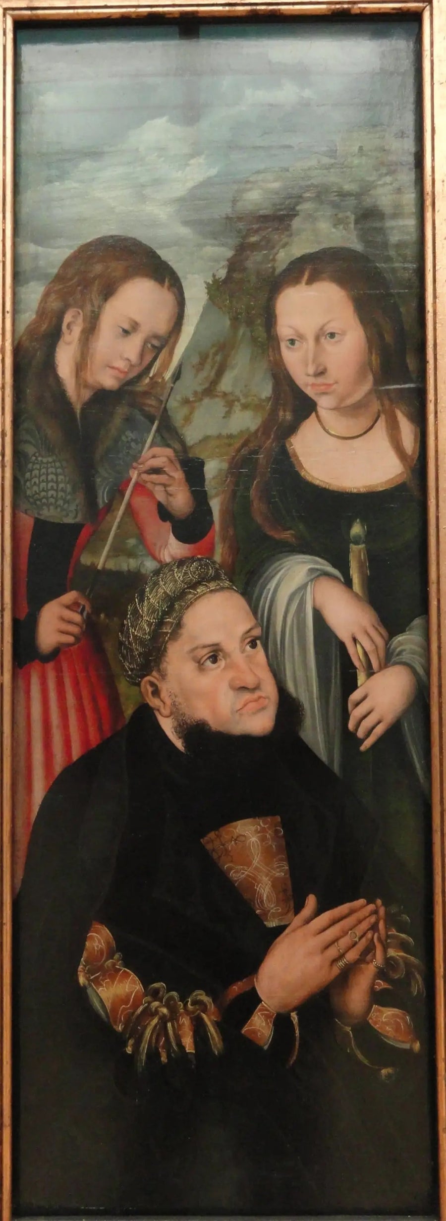 Saksan viisas Frederic valitsija (1463-1525) pyhimyksineen Ursula (vasemmalla) ja Genevieve (oikealla) - Lucas Cranach vanhempi