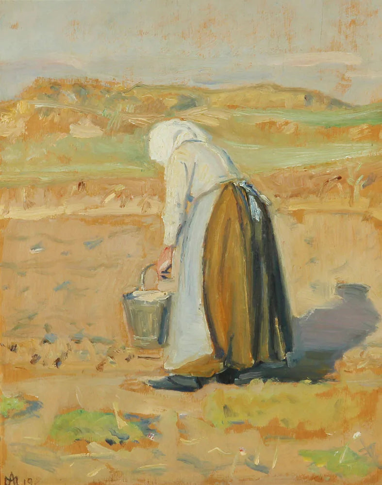 Ole Markströmin vaimo työskentelee rannalla. - Michael Peter Ancher