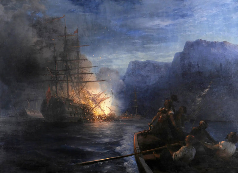 Turkin päälaivan tulipalo Kanáris - Ivan Aïvazovski