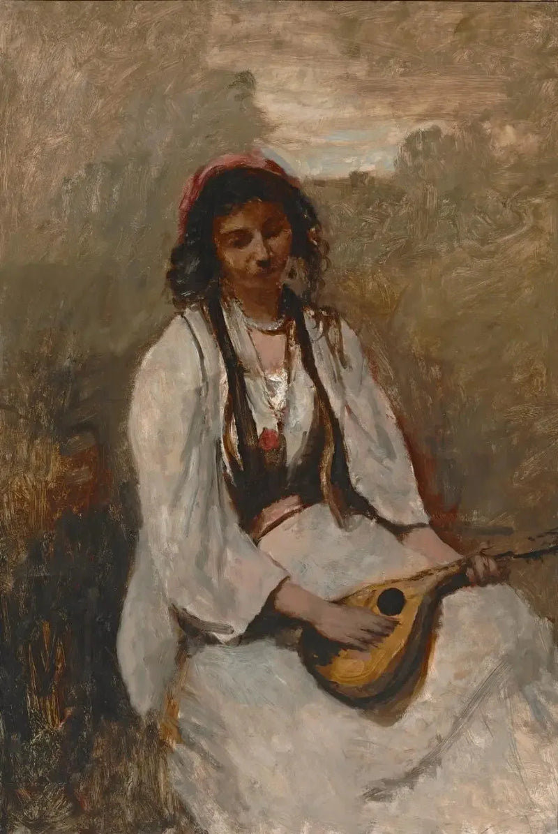 La Bohémienne assise mandoliinilla - Jean-Baptiste Camille Corot