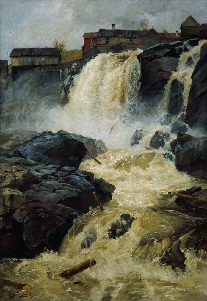 Haugsfossenin vesiputous - Frits Thaulow