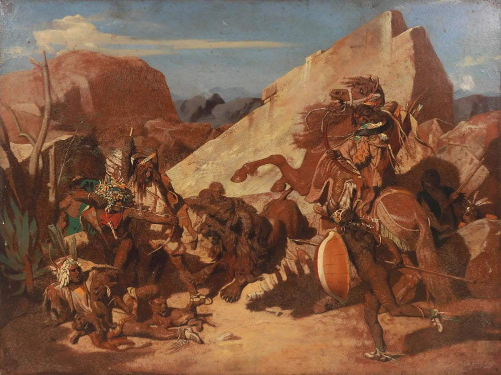 Reproduction du tableau « La Chasse aux lions chez les Indiens - Jean-Léon Gérôme » par Alpha Reproduction en peinture à l’huile