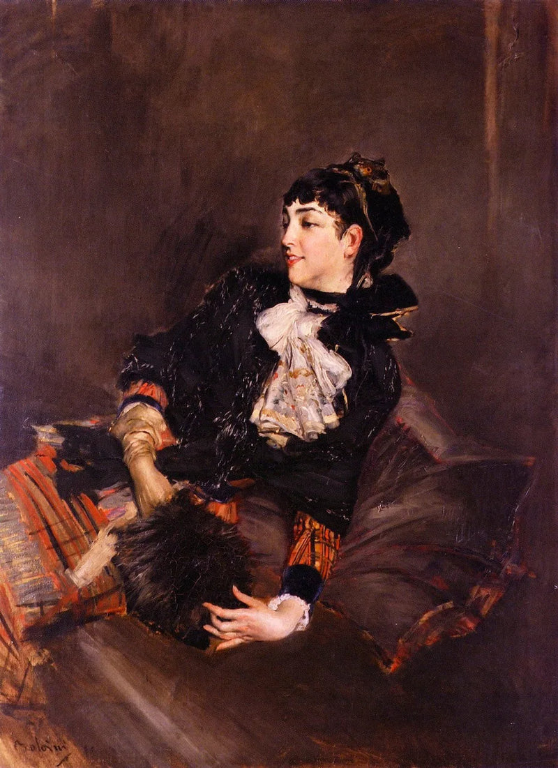 Grafiina Gabrielle de Rasty sohvan päällä - Giovanni Boldini