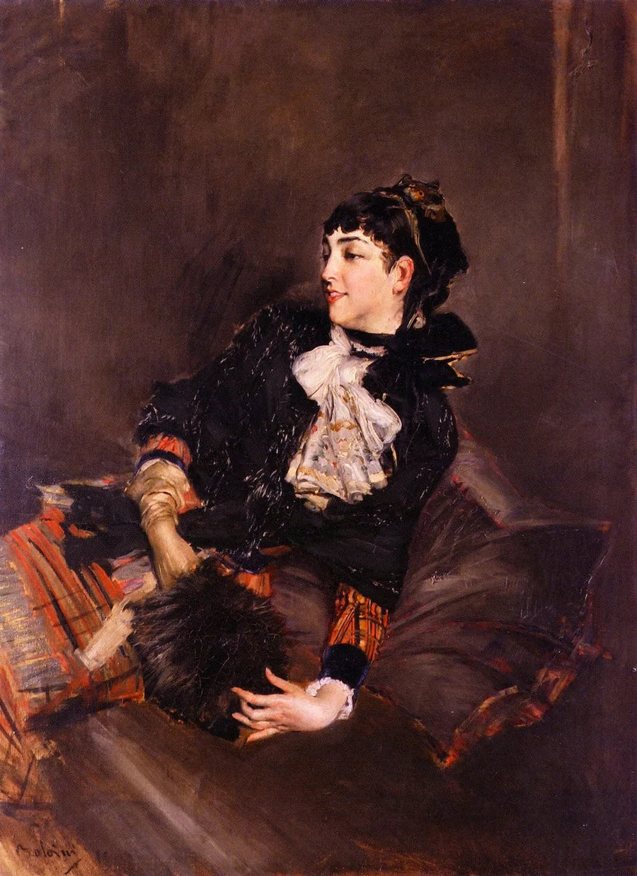 Grafiina Gabrielle de Rasty sohvan päällä - Giovanni Boldini