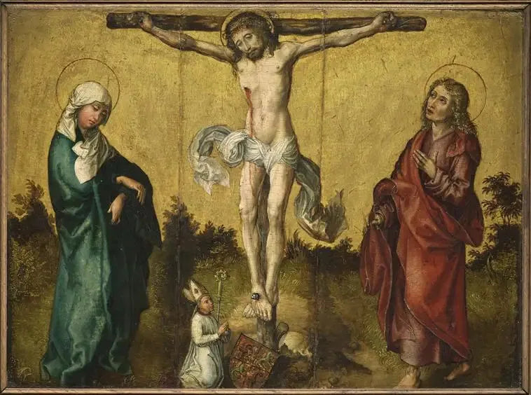 Ristiinnaulitseminen Neitsyt Marian, pyhän Johanneksen ja lahjoittajan kanssa - Albrecht Dürer