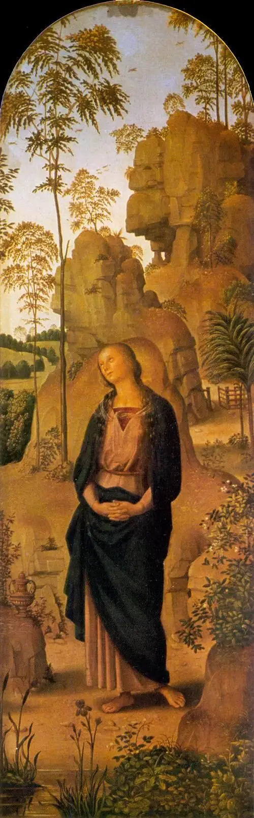 Ristiinnaulitseminen Marian, pyhän Johanneksen, pyhän Hieronymuksen ja pyhän Marian Madgalenan kanssa [oikea paneeli] - Pietro Perugino