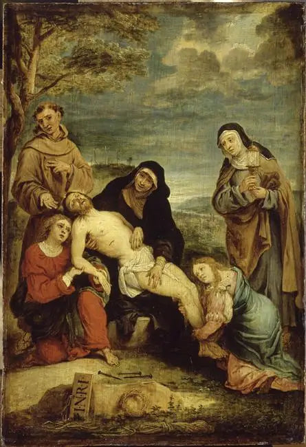 Kristuksen suru läsnä (mystinen) Pyhän Fransiska Assisilaisen ja Pyhän Clareen - David Teniers nuorempi