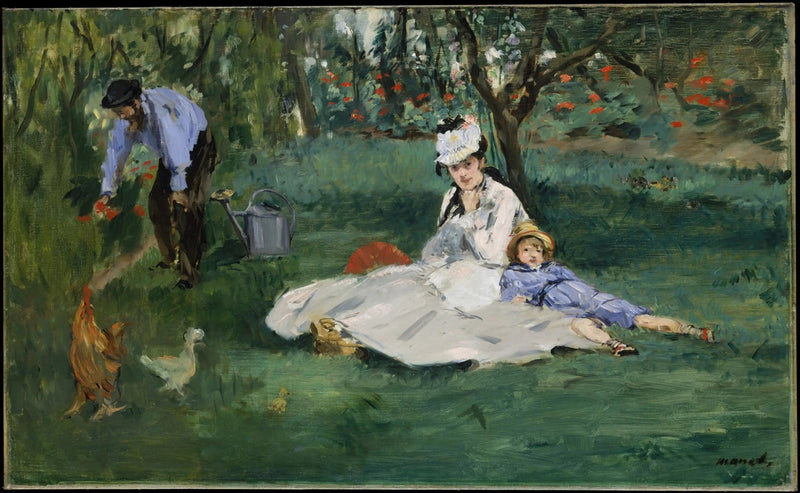 Monetin perhettä heidän puutarhassaan Argenteuilissa - Édouard Manet