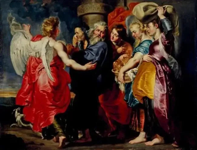 Lotin ja hänen perheensä pako Sodomasta (1. Moos. 19:12-24), jälkeen 1615 - Peter Paul Rubens
