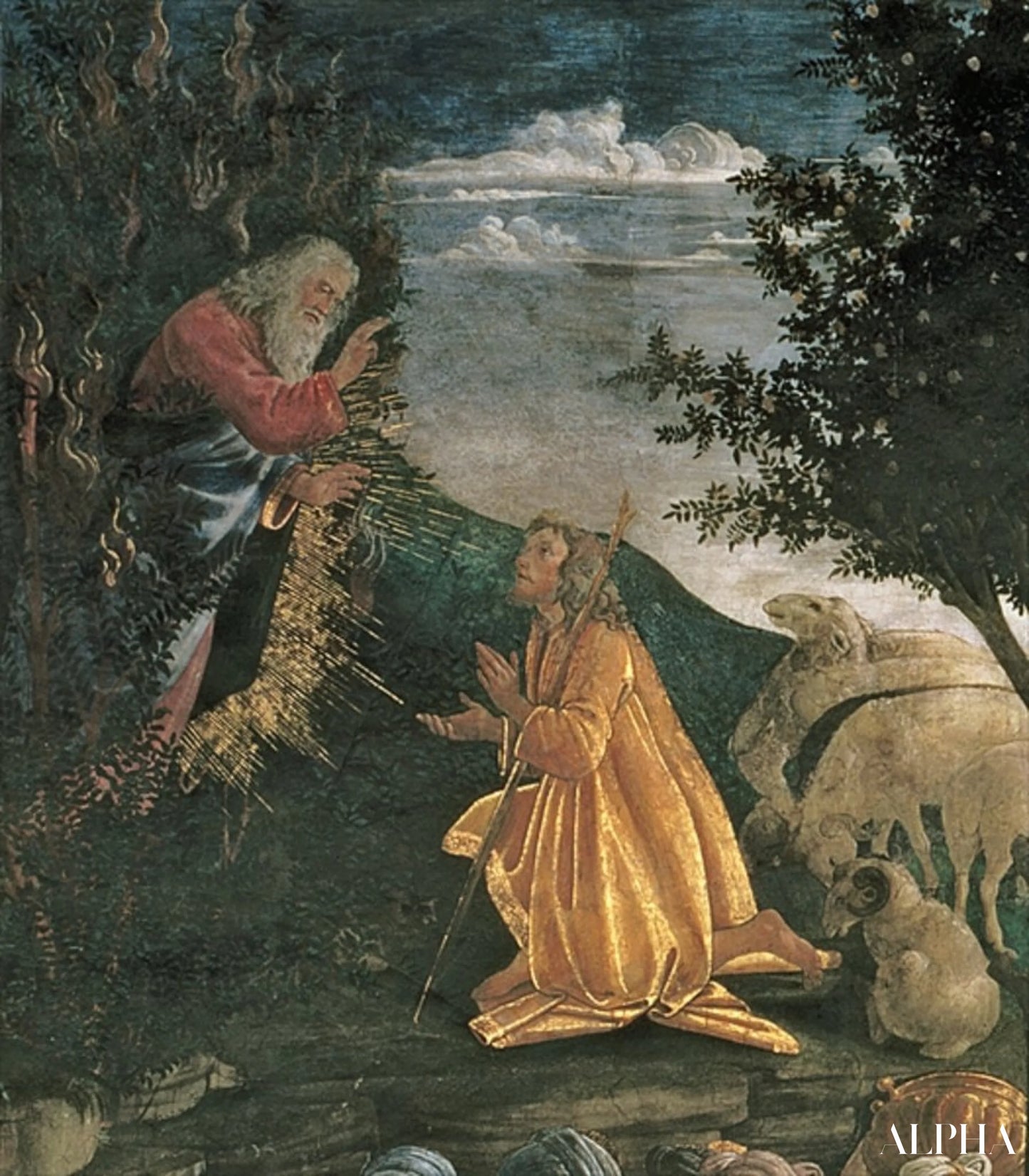 Mooseksen nuoruus, Sikstuksen kappelin sisällä, 1481 (yksityiskohta 80051) - Sandro Botticelli - Korkealaatuiset taulujen ja maalauksien reproduktiot