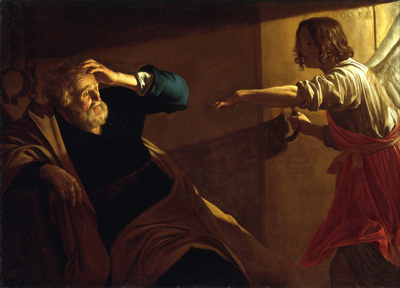 Pyhän Pietarin vapauttaminen vankilasta enkelin avulla - Gerrit van Honthorst