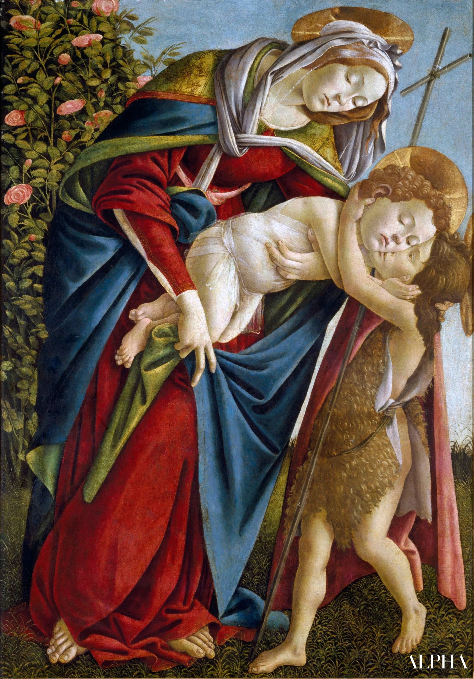 Madonna lapsen ja poika Jeanin kanssa - Sandro Botticelli - Taulujen ja korkealaatuisten maalauksien reproduktiot