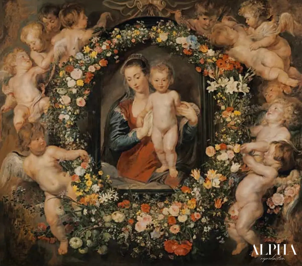 La Madonne avec la couronne de fleurs. La couronne de fleurs Jan Brueghel l'Ancien (1568-1625) - Peter Paul Rubens - Reproductions de tableaux et peintures haut de gamme