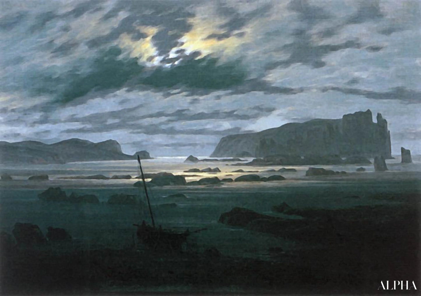 Reproduction du tableau « La mer du Nord au clair de lune - Caspar David Friedrich » par Alpha Reproduction en peinture à l’huile