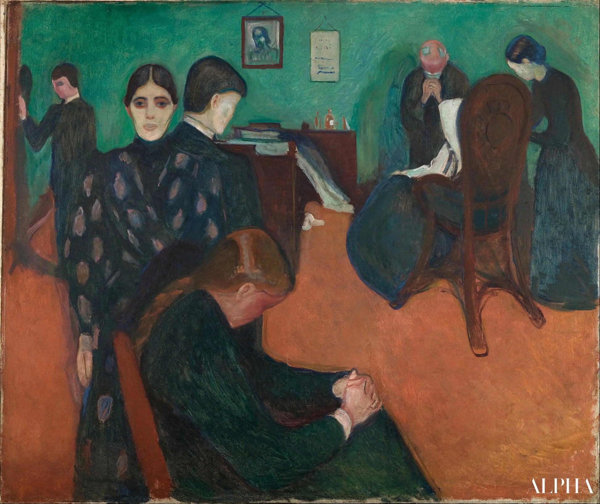 Kuolema sairaanhoitajan huoneessa - Edvard Munch - Korkealaatuiset taulujen ja maalauksien reproduktiot