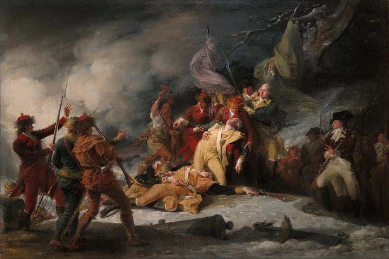 Kenraali Montgomeryn kuolema Quebecin taistelussa, 31. joulukuuta 1775 - John Trumbull