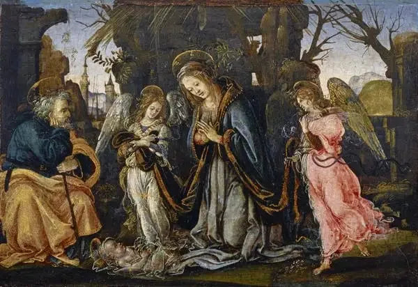 Syntymä ja kaksi enkeliä - Filippino Lippi
