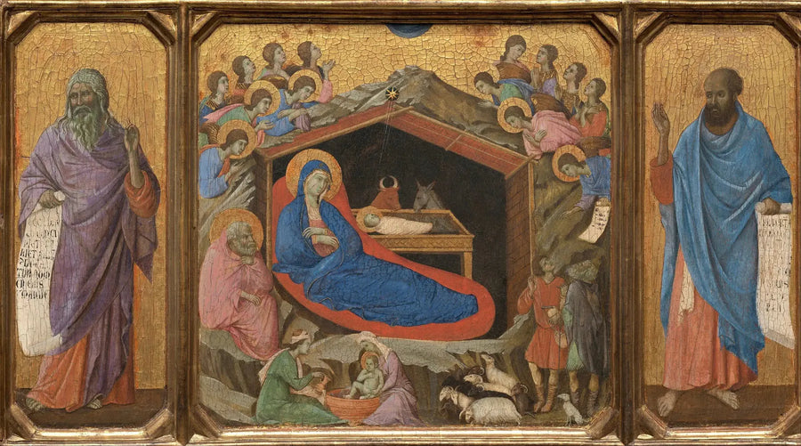 Syntymä Jeesuksesta profeettojen Jesajan ja Ezekielin kanssa - Duccio di Buoninsegna