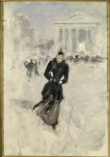 La Parisienne Rue Royale, nainen boa - Jean Béraud