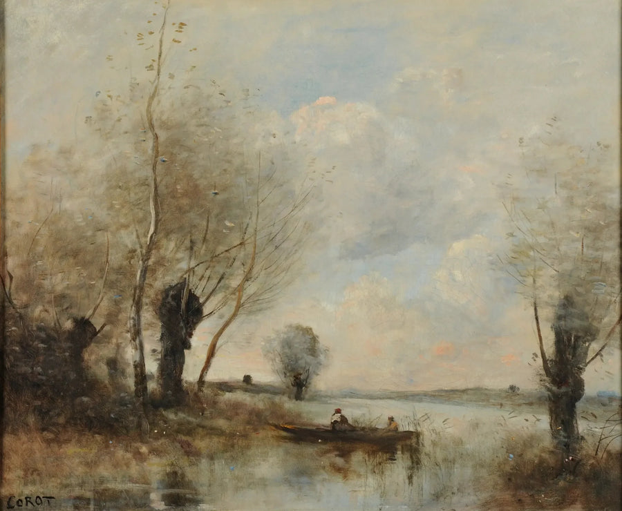 Soutu kalastaminen pajuissa - Jean-Baptiste Camille Corot