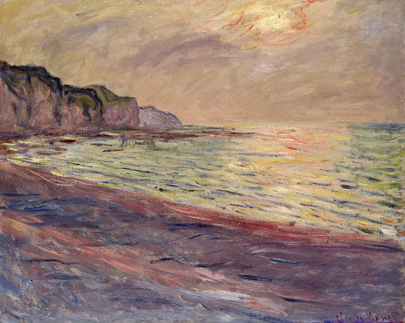 Ranta Pourvillessä, laskeva aurinko - Claude Monet