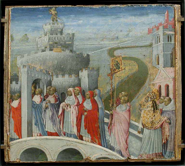 Pyhän Gregorion kulkue Saint-Ange-linnassa - Giovanni di Paolo